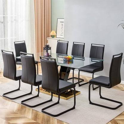 Glass Dining Table Set for 8, 71" Dining Table Set for 8, Dining Room Table and Chairs for Home