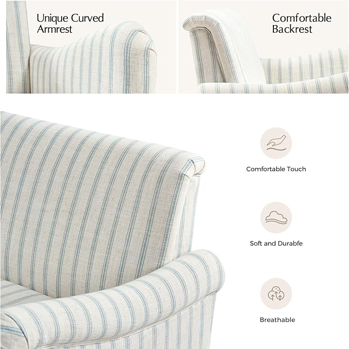 EcoHarbor Living 50.5" Mid-Century Modern Couch, Upholstered Sofa with Armrests, Stripe Mini Loveseat Couches for Small Space, Living Room, Bedroom, Office, Apartment, Blue