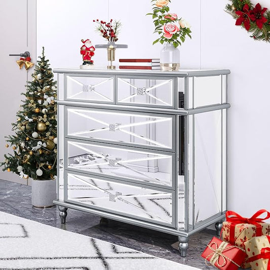 DWVO Silver 5 Drawer Dressers for Bedroom 35" Accent Chest with Drawers