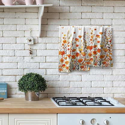 Watercolor Orange Daisy Hand Towels Autumn Floral Botanical Decorative Thanksgiving Seasonal Kitchen Spa 28x14