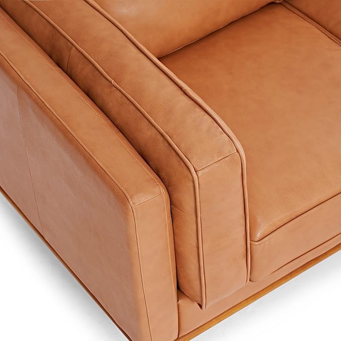 Valencia Artisan Full Leather Sofa 88” Pure Italian Nappa Leather Couch with Solid Wood Accent Ultimate Comfort, Cognac Tan