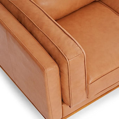 Valencia Artisan Full Leather Sofa 88” Pure Italian Nappa Leather Couch with Solid Wood Accent Ultimate Comfort, Cognac Tan