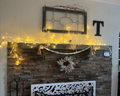 2PCS Enchanted Willow Vine Lights with Remote, Christmas Swags Decorations Indoor Room Decor, 18 Branches 144 LEDs 7.5FT Lighted Willow Vine Lights for Walls Bedroom Home Decor, White