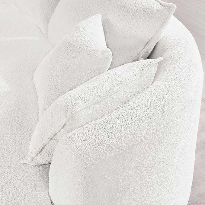 128'' Modern Curved Cloud Sofa Luxury Living Room 5 Seater Combo Sofa Cloud Curve Design Mid Century Upholstered Sofa with Ottoman for Living Room Bedroom Apartment (Boucle+Right Facing, White)