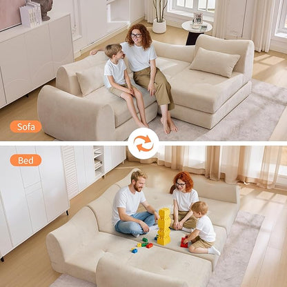 101.6" Modular Sectional Cloud Sofa,Floor Boneless Couch, 4-in-1 Folding Convertible Sofa Bed, Modular Cushion Couch,Suitable for Living Room,Bedroom and Recreation Room (Beige)
