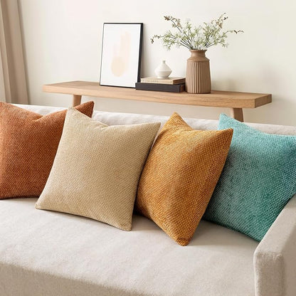 MIULEE Pack of 4 Orange/Teal Throw Pillow Covers 20x20 Inch Yellow Green Soft Decorative Chenille Pillows Farmhouse Accent Cushions for Boho Home Decor Spring Bedroom Living Room