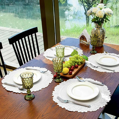 Noctiflorous Round Faux Leather 15 Inch Placemats Set of 6 Waterproof Wipeable Heat Resistant Tablemat for Dining Table Kitchen Non Slip Washable Oilproof Table Place Mat(White, 6)