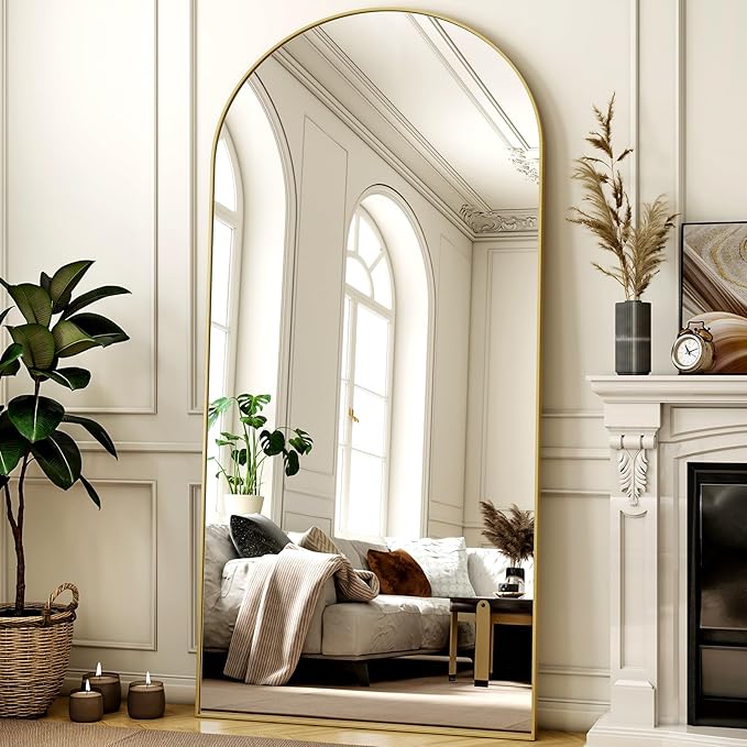 78"x38" Arched Full Length Mirror with HD Real Glass, Aluminum Frame, Shatter-Resistant, Wall Mounted or Standing, Gold Floor Mirror for Bedroom & Dressing Room