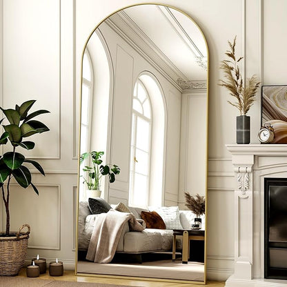 78"x38" Arched Full Length Mirror with HD Real Glass, Aluminum Frame, Shatter-Resistant, Wall Mounted or Standing, Gold Floor Mirror for Bedroom & Dressing Room