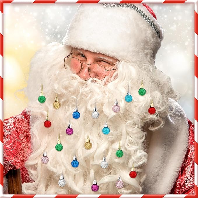 Jansun 60PCS Christmas Mini Balls Ornaments Miniature Xmas Tree Hanging Decorations Small Vintage Multicolour Glitter Balls for Holiday Party Outdoor Indoor DIY Craft Decor Supplies