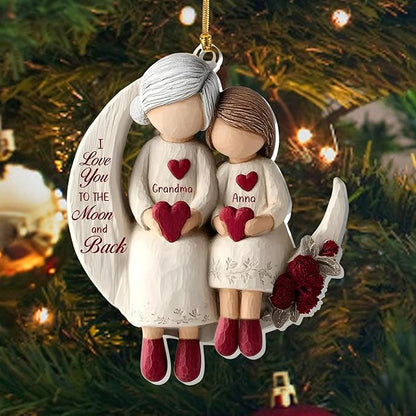Grandma and Grandchild Moon Loves - Personalized 1-Layers Acrylic Ornaments - I Love You to The Moon and Black - Family Xmas Tree Decór Ornaments 2025 Xmas Tree Decorations Holiday Keepsake 1