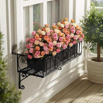 Artificial Flowers for Outdoor 4 Bundles Rose Bouquet with Daisy Faux Flowers UV Resistant for Home Indoor Outside Garden Porch Window Box Balcony Yard Porch Decor (Pink+Orange)