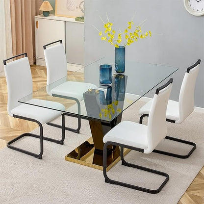 71" Glass Dining Table Set for 4, Modern Kitchen Table Set for 4, Dining Room Table Set for Home