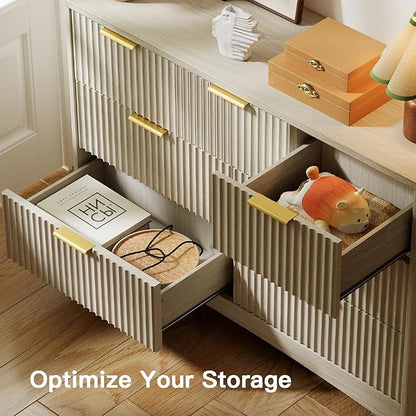 Pipishell Fluted 7 Drawers Dresser for Bedroom, 47" Wooden Drawers with Metal Handle, Dressers with Round Corner Design, Closet Storage Organizer for Bedroom, Hallway, Grey