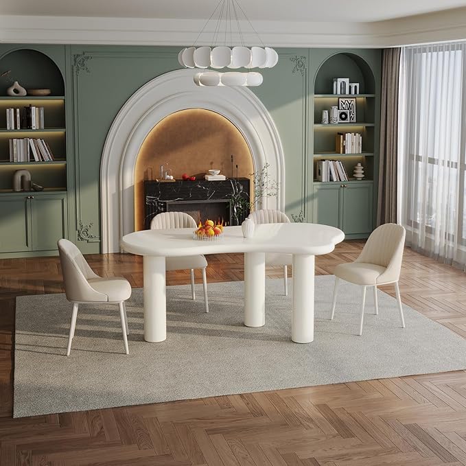 62.2" Dining Table for 4/6, Modern Cream Style Dining Table for Kitchen, Dining Room, Easy Assembly
