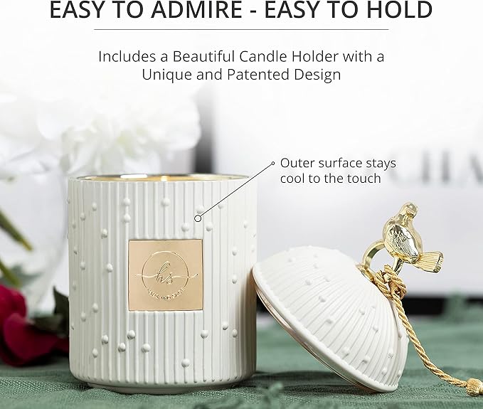 Luxury Scented Candle Gift Set - Holder + 2 x 8.5oz Soy Refills + Wick Trimmer - 115 Hour Burn - Birthday Gifts for Women - Centerpiece Decorations - 4 Pcs