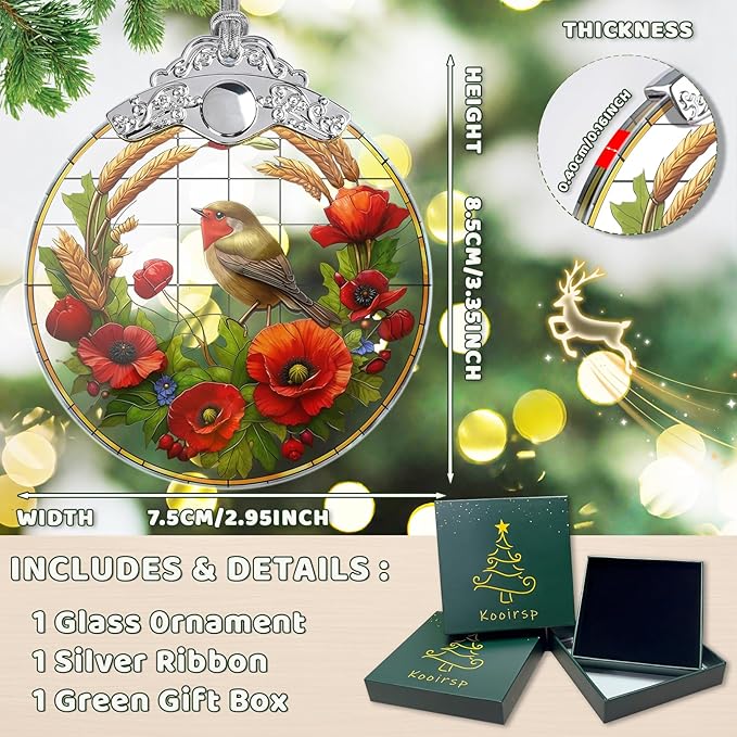 Stained Glass Birds Christmas Ornaments, Birds Christmas Tree Decoration, Hanging Xmas Tree Decor, Gift Idea