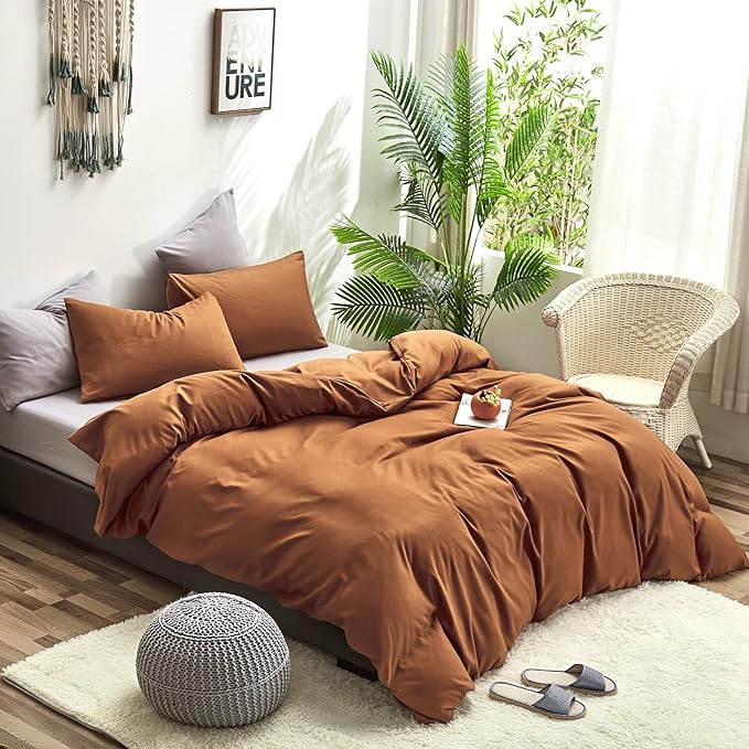 CLOTHKNOW Pumpkin King Size Comforter Sets Rust Brown Bedding Comforter Sets Soft Caramel Comforter Burnt Orange Comforter with 2 x Pillow Cases