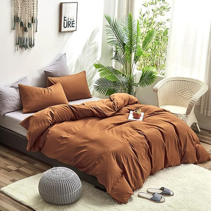 CLOTHKNOW Pumpkin King Size Comforter Sets Rust Brown Bedding Comforter Sets Soft Caramel Comforter Burnt Orange Comforter with 2 x Pillow Cases