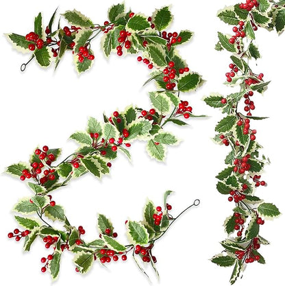 Christmas Garland Decorations, Artificial Berry Garland, Realistic Greenery Garland for Staircase, Mantle, Banister, Fireplace, Wall, Door, Table, Indoor & Outdoor Holiday Xmas Decor 5.75 FT