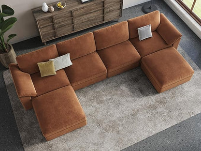 EASE MOOSE Brown Sectional Modular Sofa,Oversized U Shape Sectional Wide Deep Modular Sofa Brown Chenille