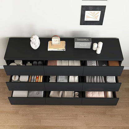 Dresser for Bedroom,9 Storage Drawers,63'' Modern Dresser with Metal Handle,TV Stand for 65 inch,Storage Organizer Furniture,Hallway,Entryway,Closet(Black)