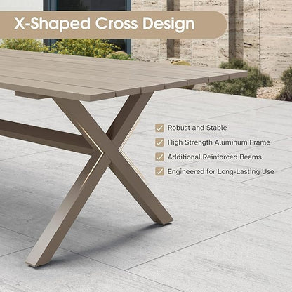 PURPLE LEAF 9 Pieces Outdoor Metal Furniture Set Patio Conversation Sets Dining Table Set, 1 Square Dining Table and 8 Modern Chairs with Cushions Seat Champagne