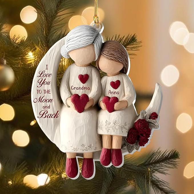 Grandma and Grandchild Moon Loves - Personalized 1-Layers Acrylic Ornaments - I Love You to The Moon and Black - Family Xmas Tree Decór Ornaments 2025 Xmas Tree Decorations Holiday Keepsake 1