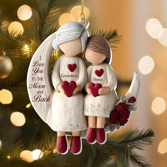 Grandma and Grandchild Moon Loves - Personalized 1-Layers Acrylic Ornaments - I Love You to The Moon and Black - Family Xmas Tree Decór Ornaments 2025 Xmas Tree Decorations Holiday Keepsake 1