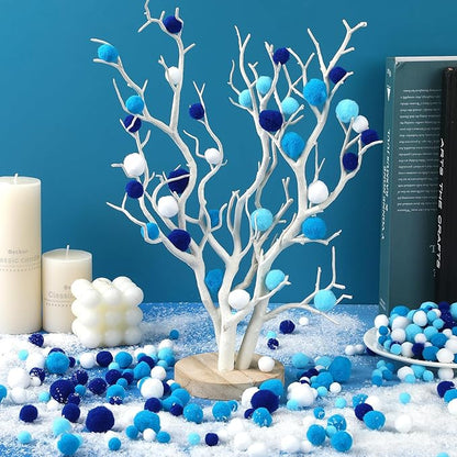 UPINS Blue Pom Poms Balls, 600 Pieces Pom Poms Mixed Sizes Pompoms for Chanukah Christmas Winter Summer Holiday Party Crafts Making DIY Holiday Decorations Supplies (4 Colors,3 Size)