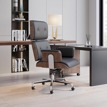 homary Home Office Chair, High Back Swivel Desk Chair, Faux Leather Ergonomic Task Chair with Adjustable Height & Rolling Base, Black