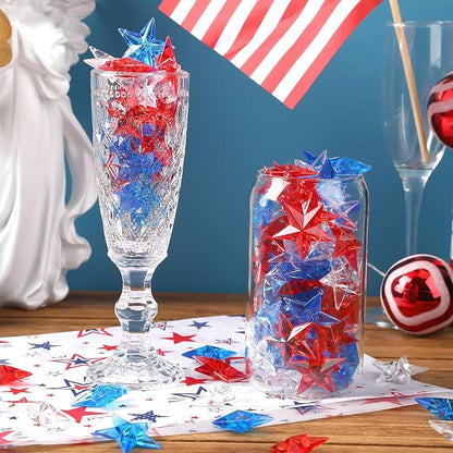 120Pcs Patriotic Acrylic Star Ornaments Vase Filler Translucent Crystals Gems Independence Day Memorial Day Veterans Day Table Scatters for Holiday Decoration Party Favors Craft Supplies