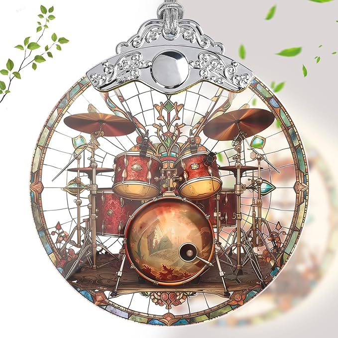 Drum Set Christmas Ornaments, Drum Set Stained Glass Ornaments, Hanging Christmas Tree Decorations