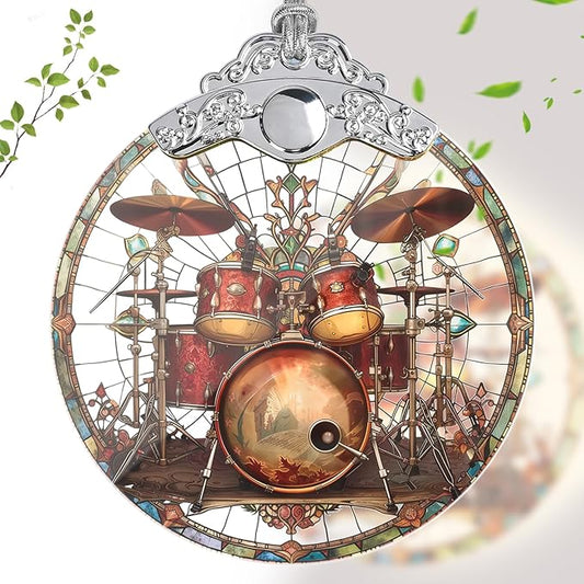 Drum Set Christmas Ornaments, Drum Set Stained Glass Ornaments, Hanging Christmas Tree Decorations