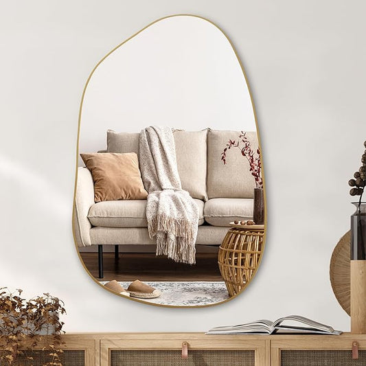 PERFNIQUE Irregular Asymmetrical Wall Mirror Decorative Modern Wall Mounted 40"x26", Gold