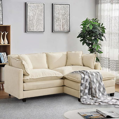 SoarFlash 71.6" Chenille Sectional Sofa, Comfy L Shaped Modular Coush Sofa with Ottoman, Modern 2 Seat Couch Deep Seat Sofa Set for Living Room,Beige