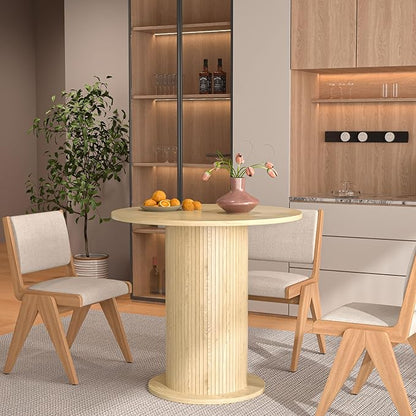 31.5 inch Round Dining Table for 2, Modern Farmhouse Kitchen Table, Small Circle Dining Tables with Wood Strip Base for Kitchen Living Room (Natural)
