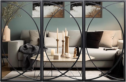 LuxenHome 3 Pieces Black Metal Rectangular Wall Mirror Set Large Vanity Mirror for Bedroom, Black Accent Metal Entryway Wall Mirror, Wall Mounted Mirror Living Room Wall Decor