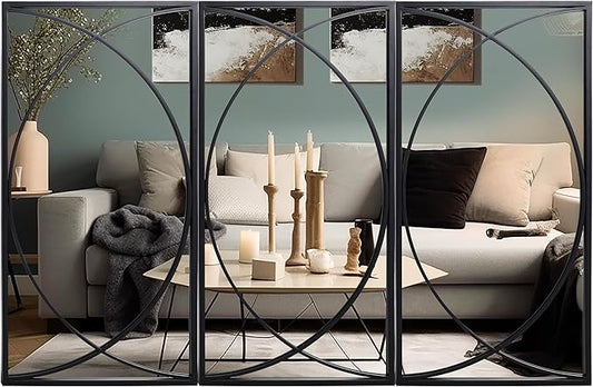 LuxenHome 3 Pieces Black Metal Rectangular Wall Mirror Set Large Vanity Mirror for Bedroom, Black Accent Metal Entryway Wall Mirror, Wall Mounted Mirror Living Room Wall Decor