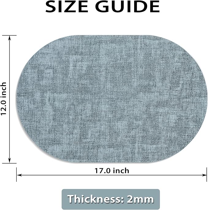 Placemats for Dining Table Set of 4 Non-Slip, Heat Resistant Oval Leather Placemat Double Layer, Waterproof Table Mats Easy to Clean for Kitchen Dining Room Coffee Office Table, Light Blue