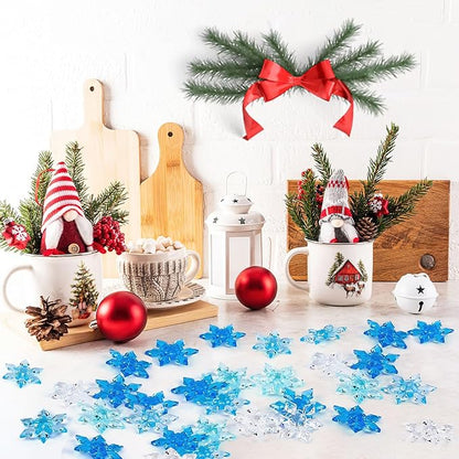 120Pcs Winter Acrylic Snowflake Ornaments 3D Blue Translucent Snowflake Crystals Gems Christmas Xmas Pendant Beads DIY Crafts for Vase Filler, Party Wedding Arts Crafts Decoration