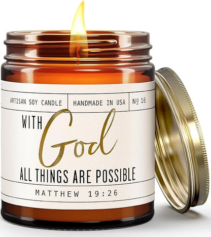 Christian Gifts for Women, Religious Gifts for Women - 'With God' Candle, w/Lily of the Valley & Lavender I Spiritual Gifts for Women I Faith Bible Gifts I Catholic Gifts Women I 50Hr Burn, USA Made