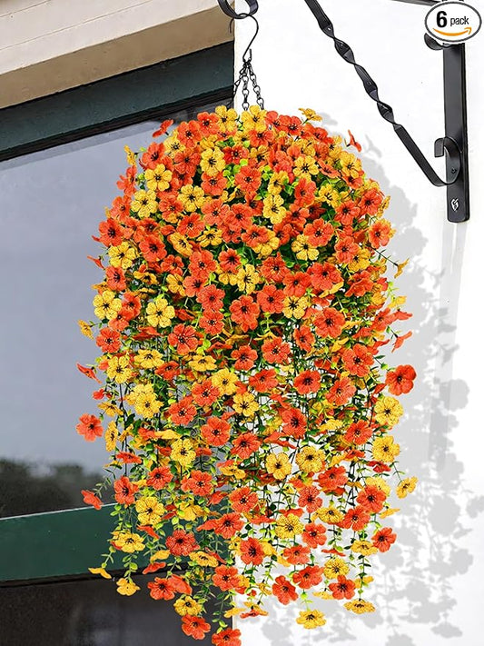 Yastouay 2 Pack Artificial Fall Hanging for Outdoors, Fake Hanging Plants Artificial Decor, Silk Orange Fake Mums Fall Flowers Artificial for Decoration Porch Front Door Yard Fall Decor