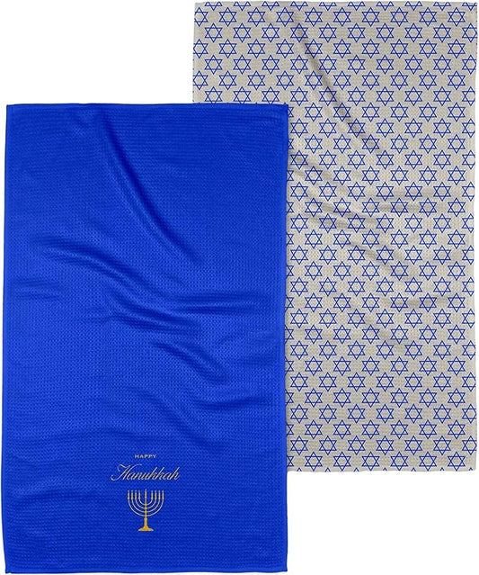 GEOMETRY Christmas Kitchen Towels Quick Dry Microfiber Dish Towels 2-Pack Davids Star Happy Hanukkah
