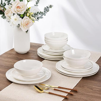 LERATIO Ceramic Dinnerware Sets for 8,Porcelain Plates and Bowls Sets with Wavy Edge,Microwave & Dishwasher & Oven Safe,Light Weight & Scratch Resistant Dishes Sets-Service for 8 (24pcs)-White
