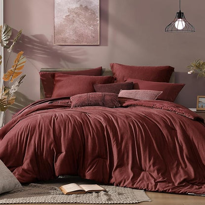 Monbix King Size Comforter Set Red, Cationic Dyeing Reversible Bedding Set 7 Pieces, All Season Bed in a Bag with Sheets, Pillowcases & Shams