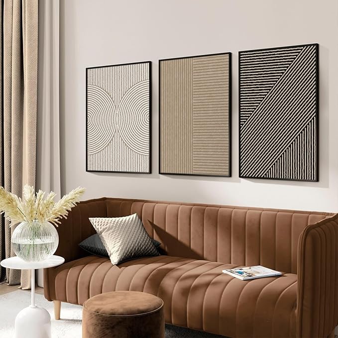 Boho Modern Wall Art Pictures Neutral Abstract Canvas Wall Decor Minimalist Line Wall Art Beige Brown Black Poster Mid Century Painting Artwork for Living Room Bedroom 16x24 Inch Unframed Set of 3