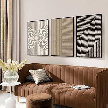 Boho Modern Wall Art Pictures Neutral Abstract Canvas Wall Decor Minimalist Line Wall Art Beige Brown Black Poster Mid Century Painting Artwork for Living Room Bedroom 16x24 Inch Unframed Set of 3