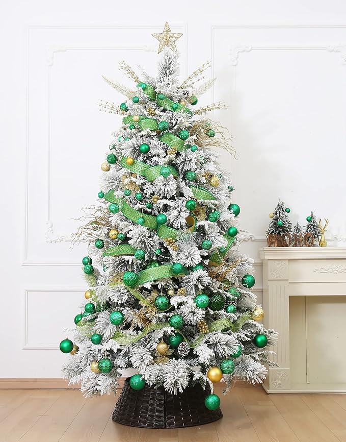 Christmas Ball Ornaments Green Christmas Tree Decorations with Hang Rope-36pcs Shatterproof Christmas Ornaments Set with 6 Styles in 3 Sizes(Small Medium Large)