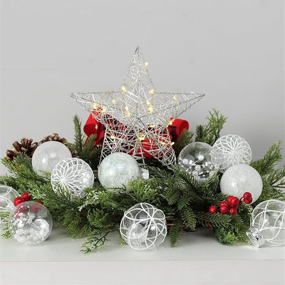 Clear Christmas Ball Ornaments, 30ct 2.36 Inch White Christmas Ornaments Balls for Christmas Tree with Delicate Stuff Shatterproof Hanging Xmas Tree Baubles Decorations for Wedding Christmas